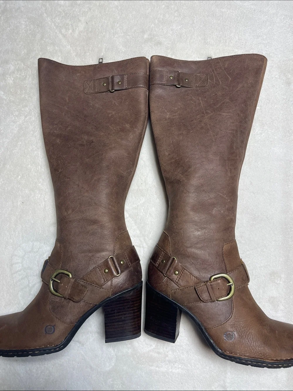 Born Natasha Brown Leather Knee-High Buckle Heel Riding Boots Size 8.5
